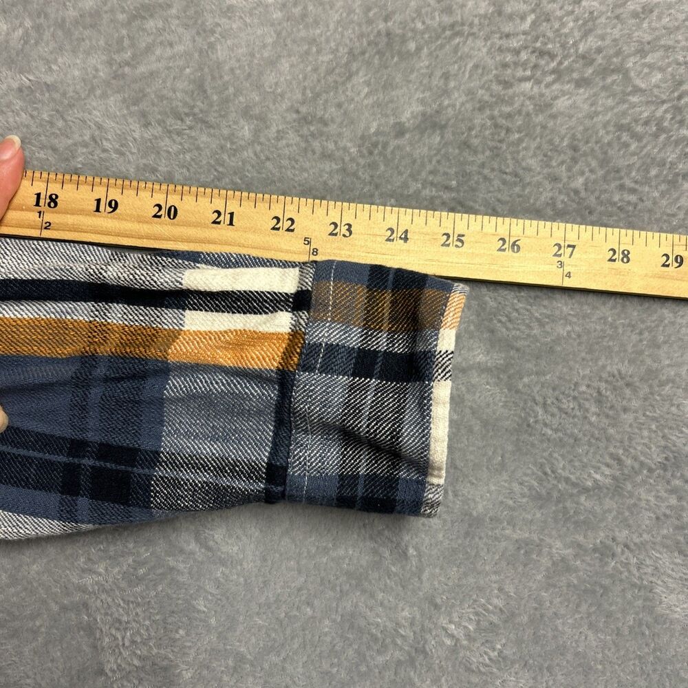 LL Bean Signature Slim Fit Flannel Shirt Mens Plaid Button Up Blue/Orange Sz. L - Picture 4 of 12